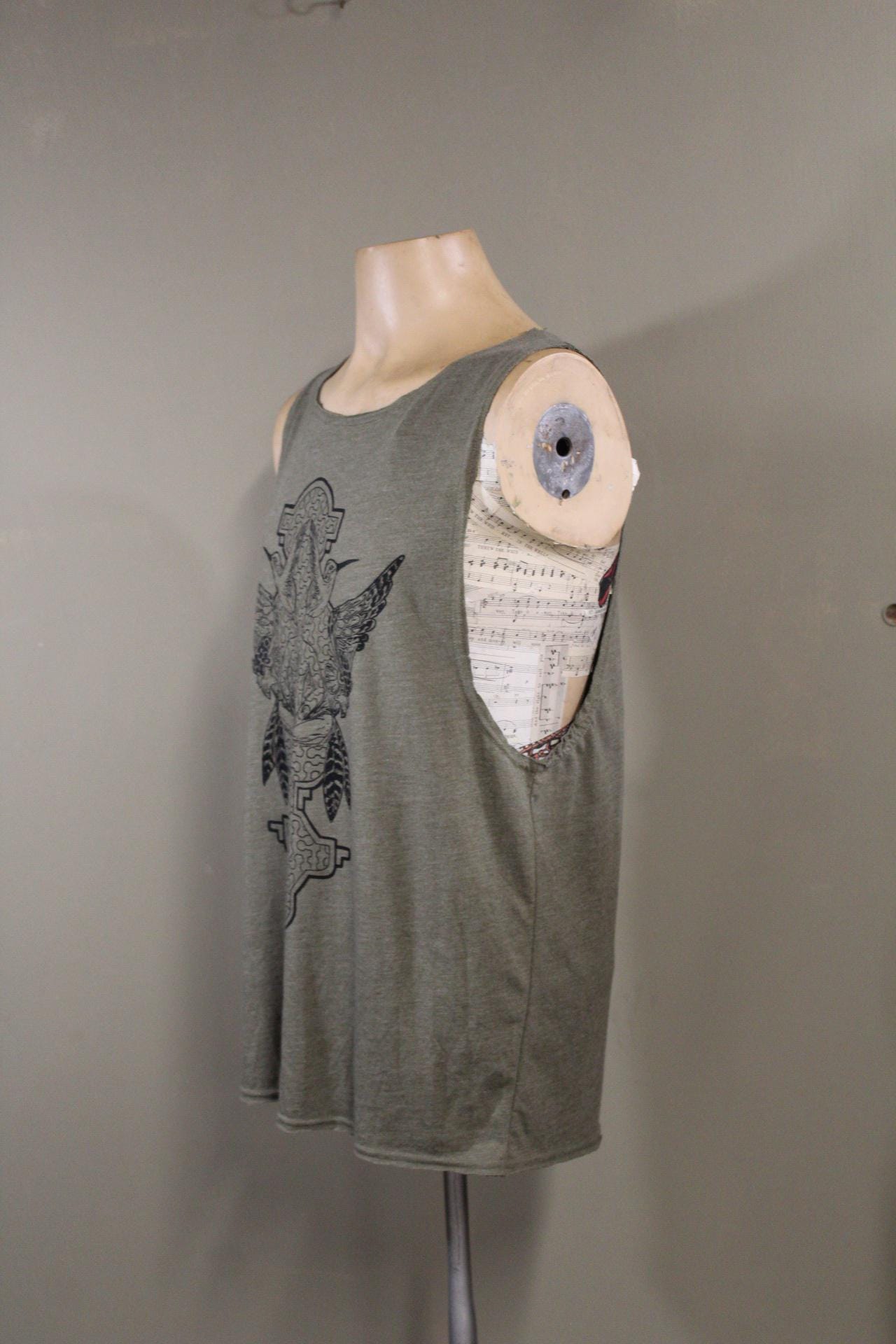 Mens Tank Top in Green with Hummingbird Sacred Geometry Design Green 100% Cotton