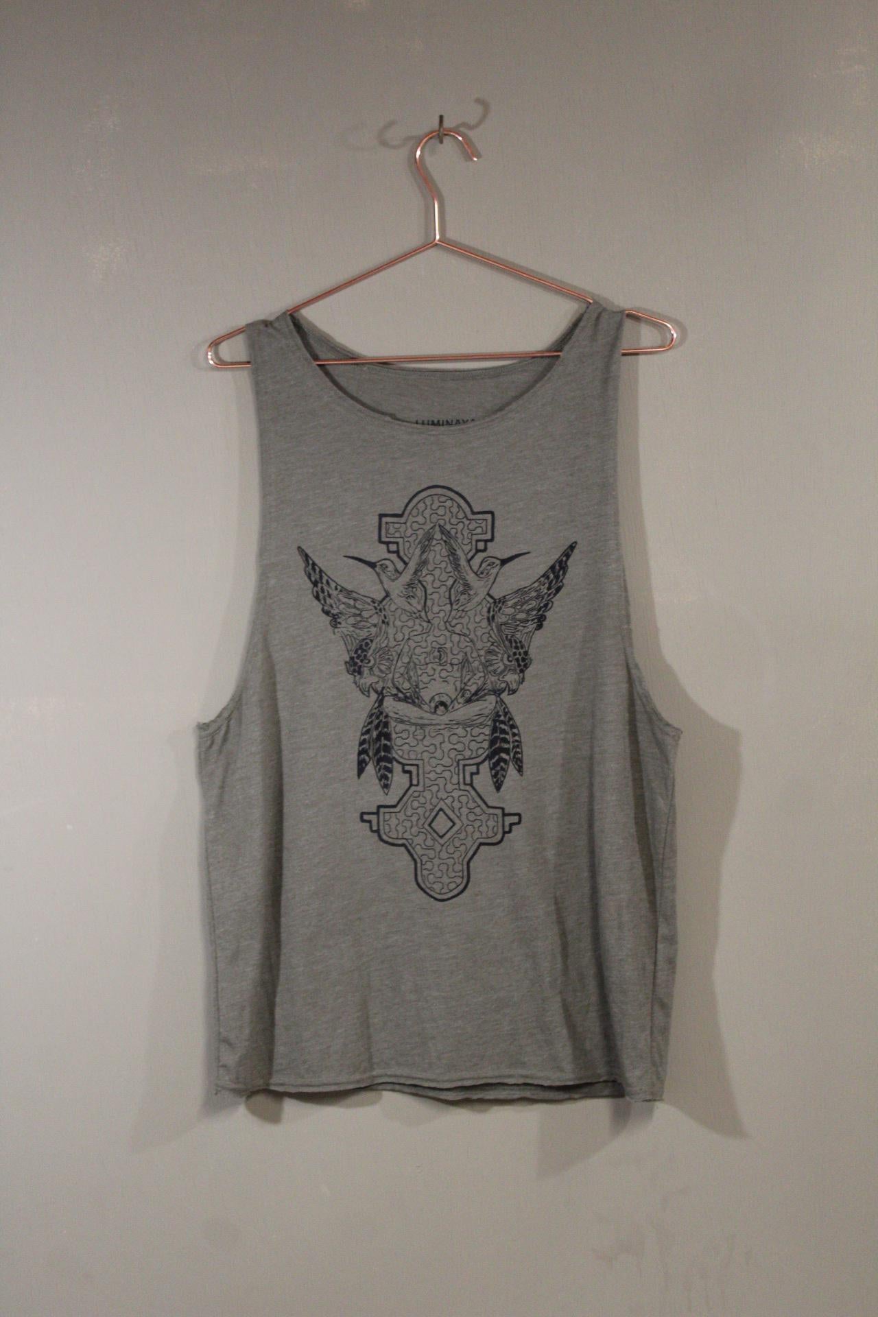 Mens Tank Top in Green with Hummingbird Sacred Geometry Design Green 100% Cotton