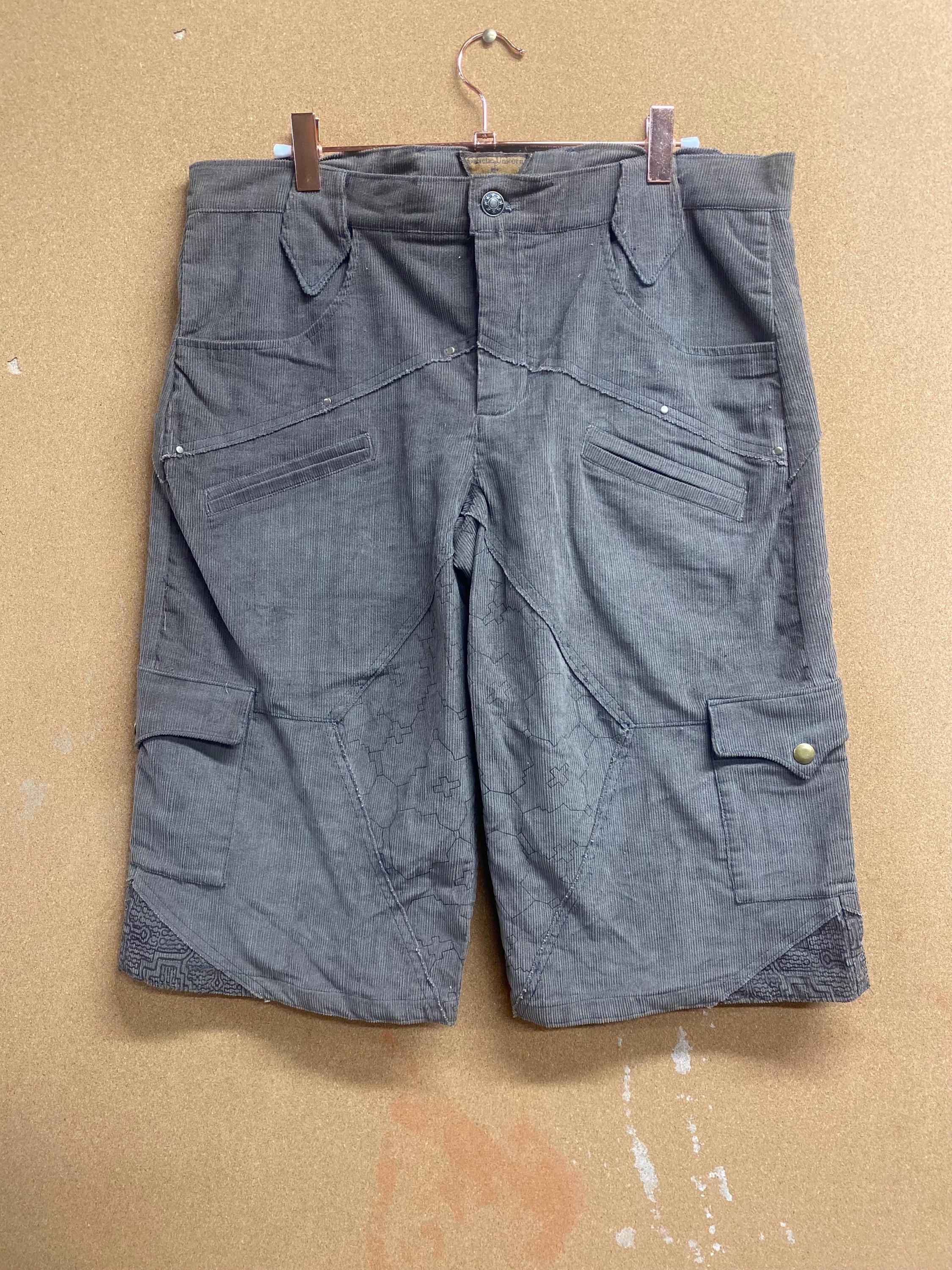 Mens Upcycled Corduroy Shorts with Shipibo Print in Grey Size L OOAK