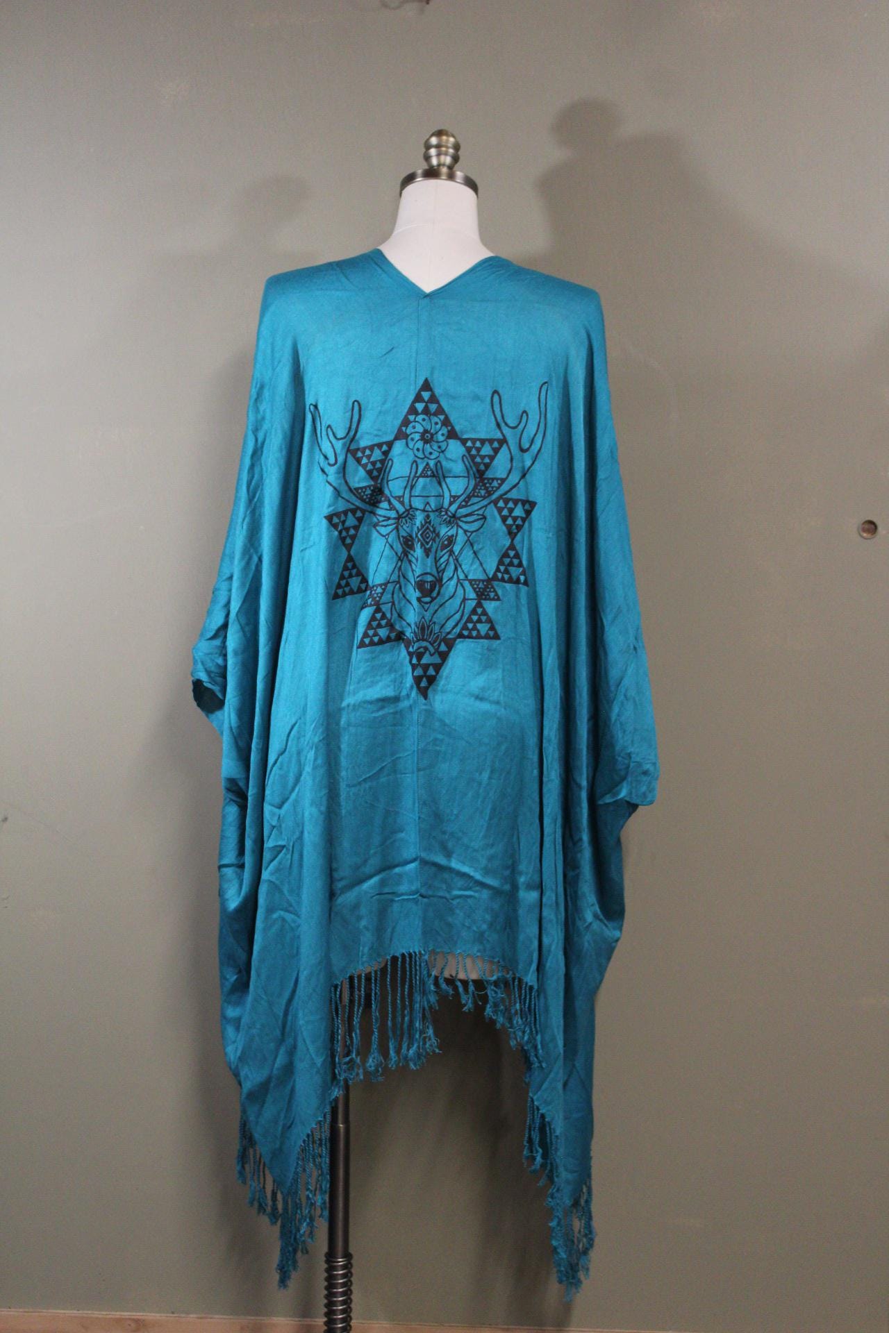 100% Cotton Kimono Wrap in Turquoise with Stag Screenprint | Sustainable