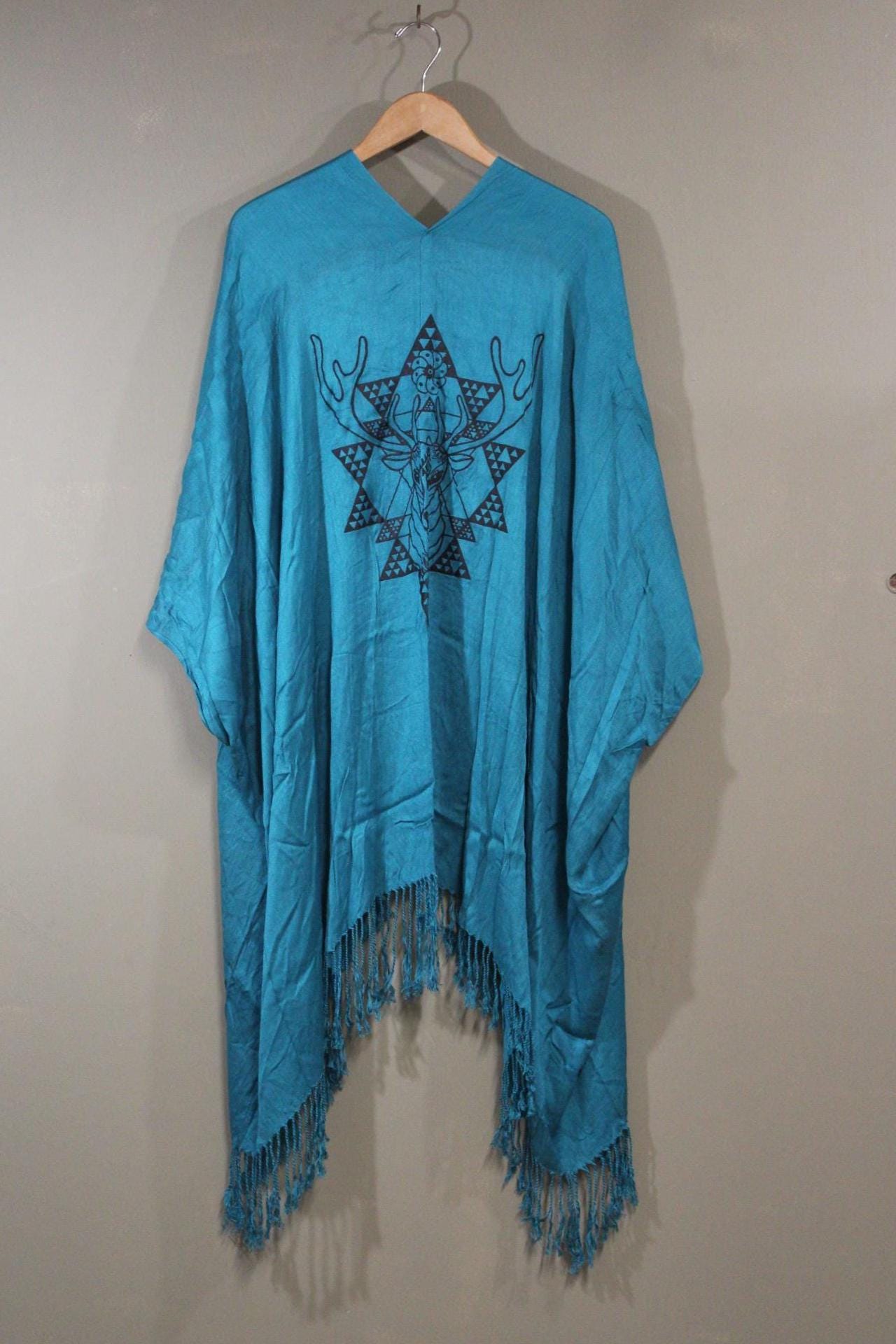 100% Cotton Kimono Wrap in Turquoise with Stag Screenprint | Sustainable