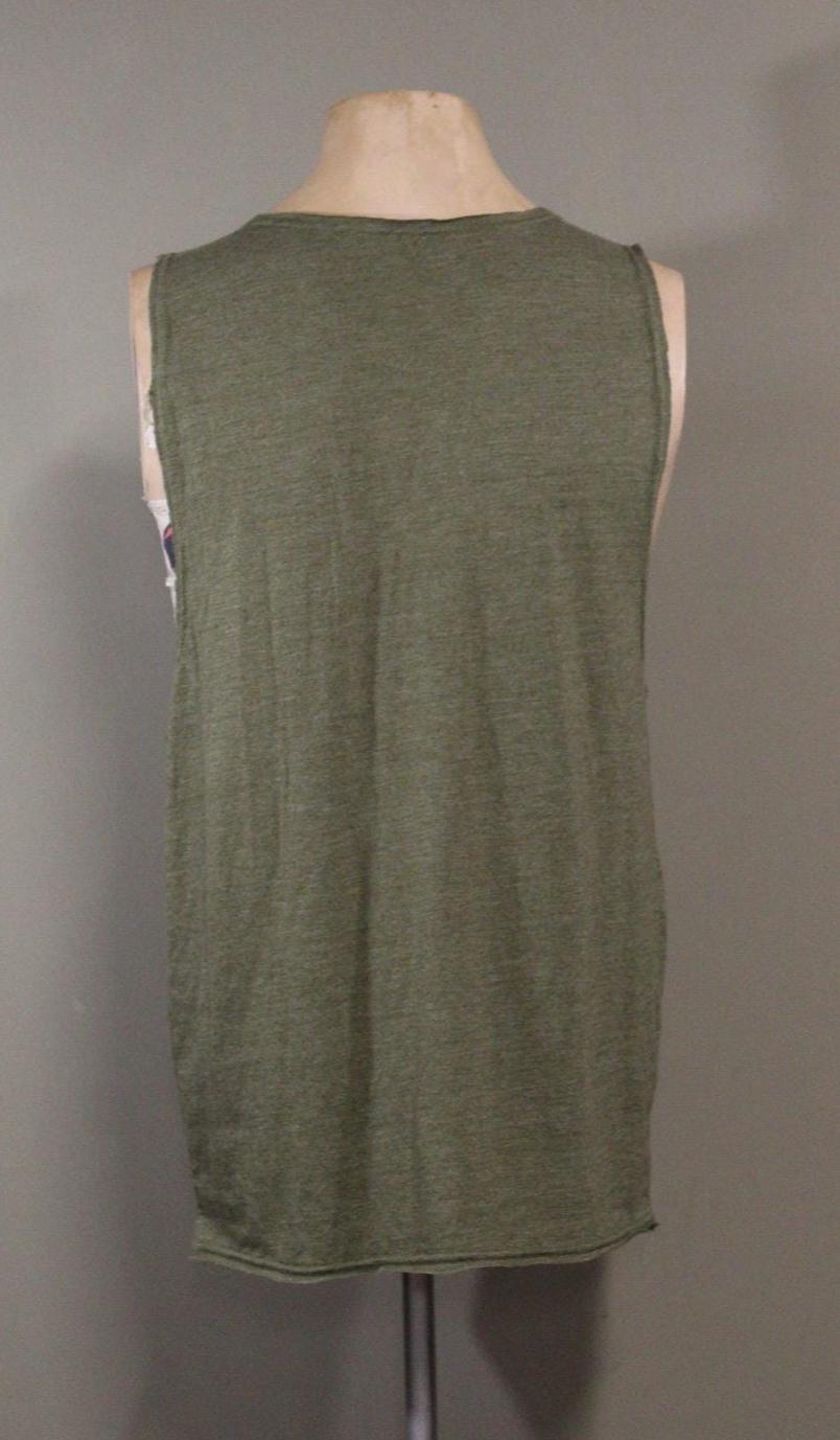 Mens Tank Top in Green with Screenprinted Sacred Geometry Snake 100% Cotton Upcycled