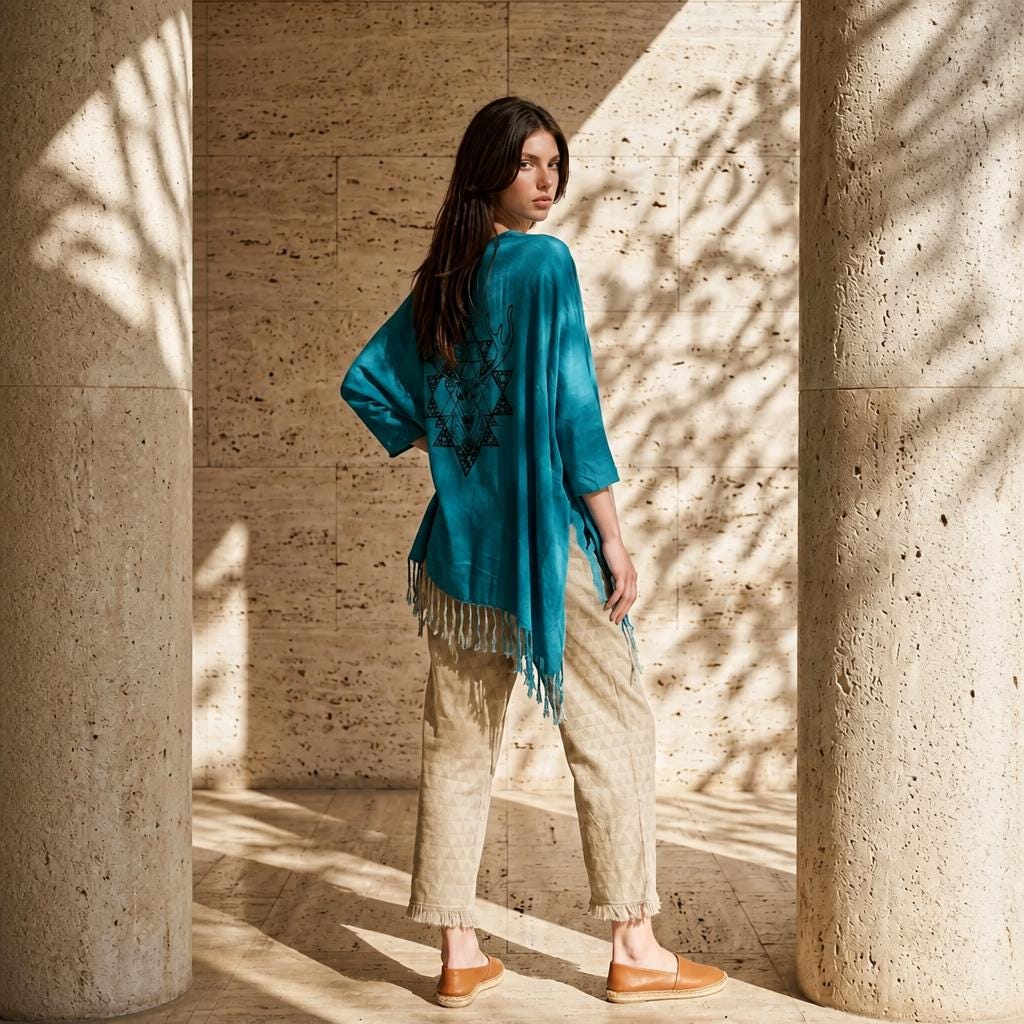 100% Cotton Kimono Wrap in Turquoise with Stag Screenprint | Sustainable