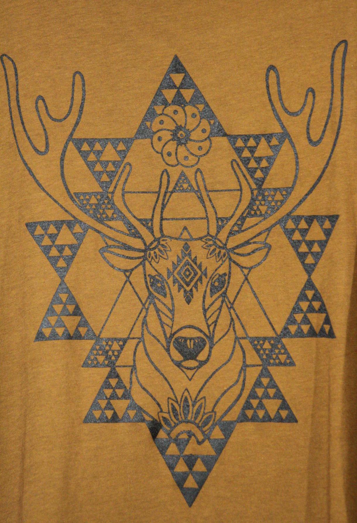 Mens Tank Top in Copper with Screenprinted Geometric Peyote Deer | 100% Cotton Upcycled Sustainable