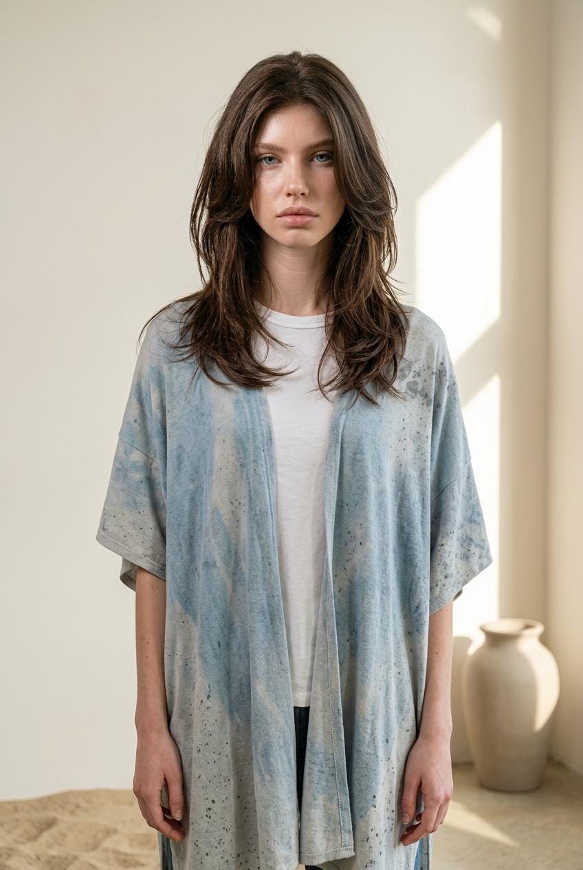 100% Hemp Cotton Kimono in Indigo Tides | Handmade and Dyed Sustainable Natural Fabric