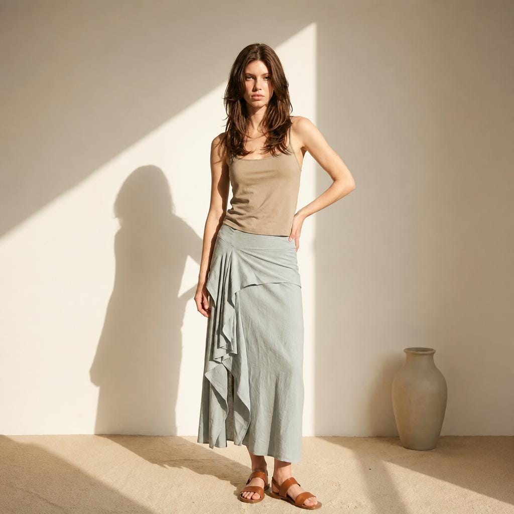 Serenity Skirt from Hemp Cotton Jersey in Sage Mist | Sustainable Handmade Hand dyed