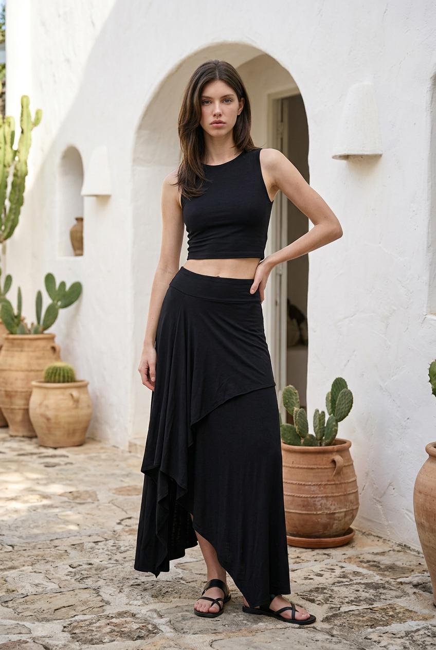 Serenity Skirt from Hemp Cotton Jersey in Black | Handmade Sustainable Fabrics