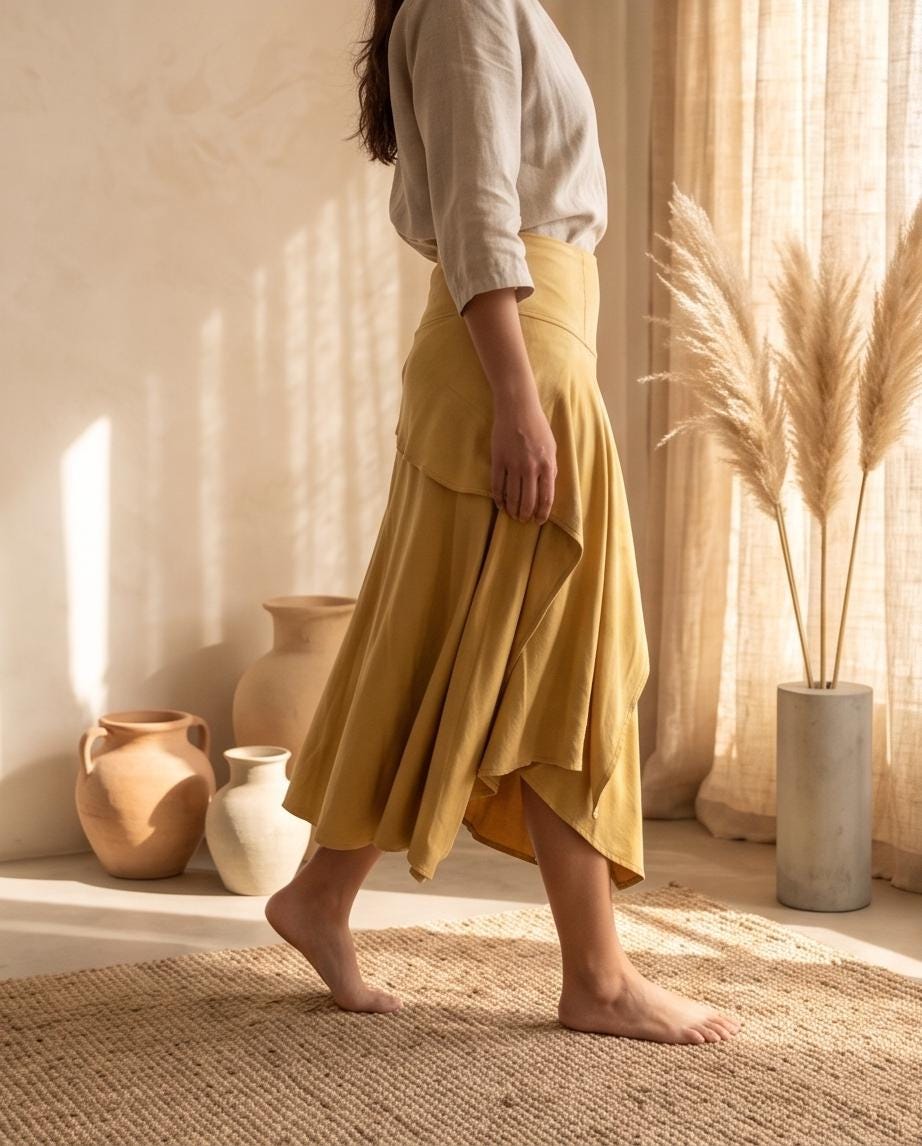 Serenity Skirt from Hemp Cotton Jersey in Marigold Sunshine | Organic Sustainable Handmade Hand-dyed