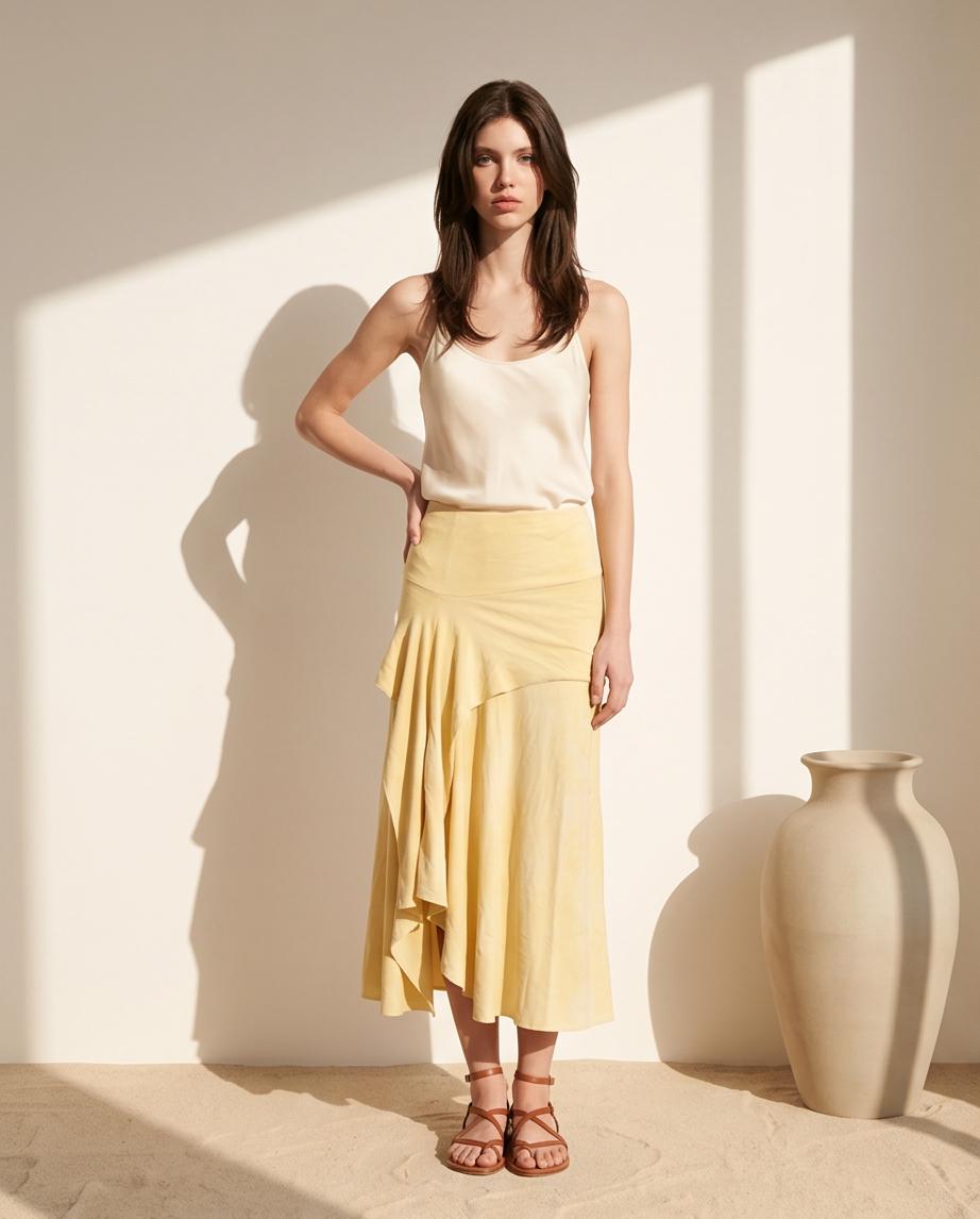 Serenity Skirt from Hemp Cotton Jersey in Soft Butter Yellow from Chamomile Flowers | Handmade Hand-dyed Sustainable Organic Fabric