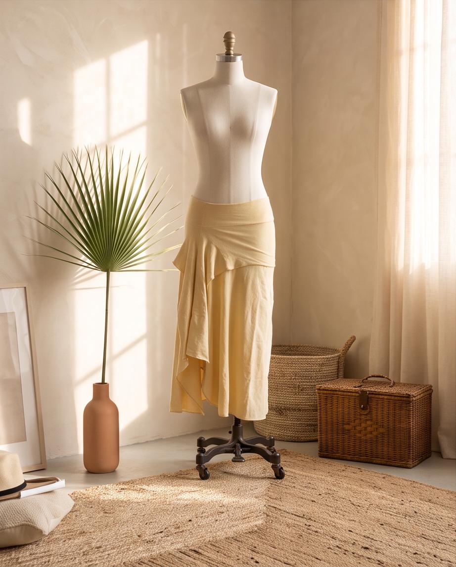 Serenity Skirt from Hemp Cotton Jersey in Soft Butter Yellow from Chamomile Flowers | Handmade Hand-dyed Sustainable Organic Fabric