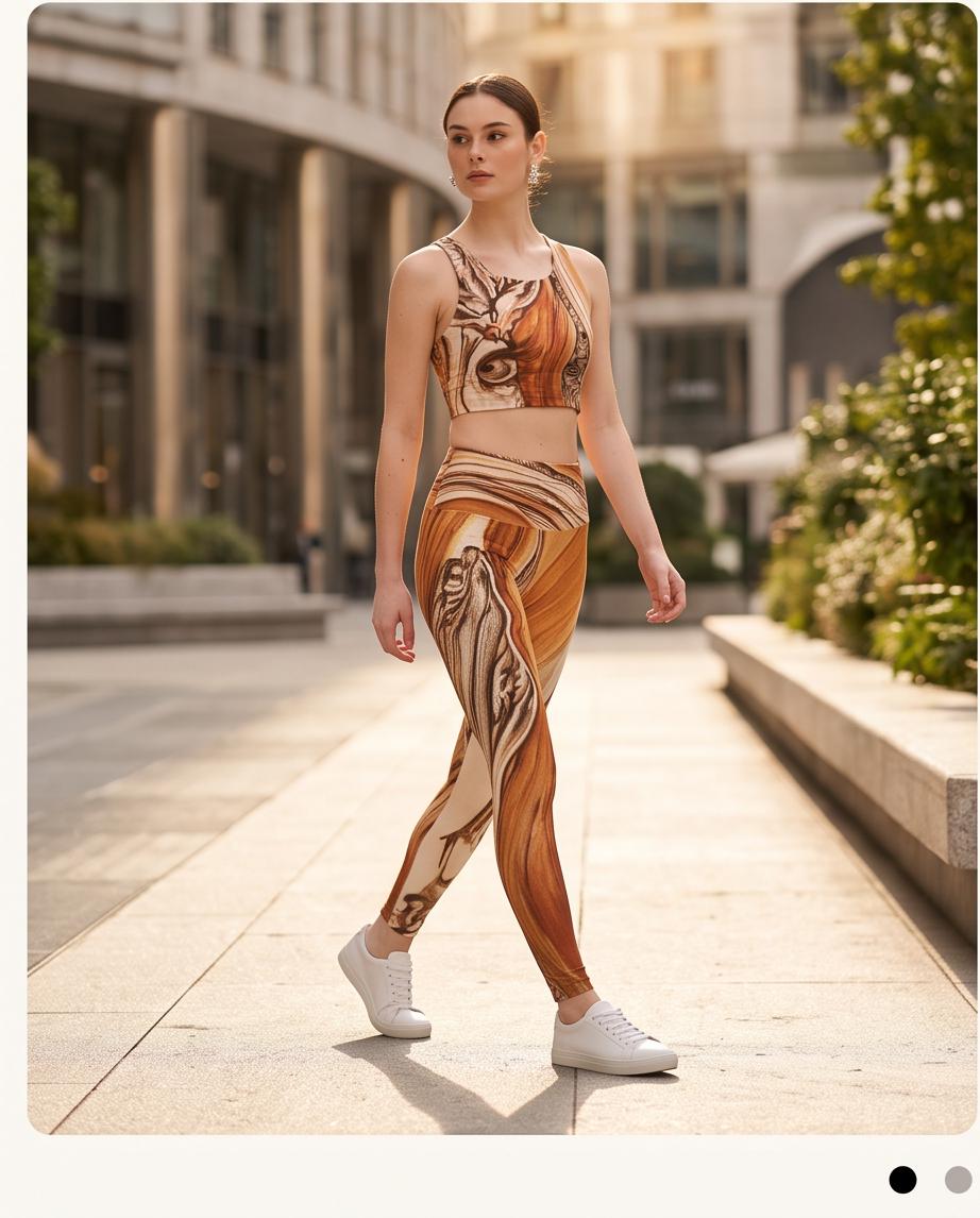 Ayala' Eco Polyester Yoga Set - Unique Autumn-Inspired Art, Sustainable Fashion from Recycled Bottles