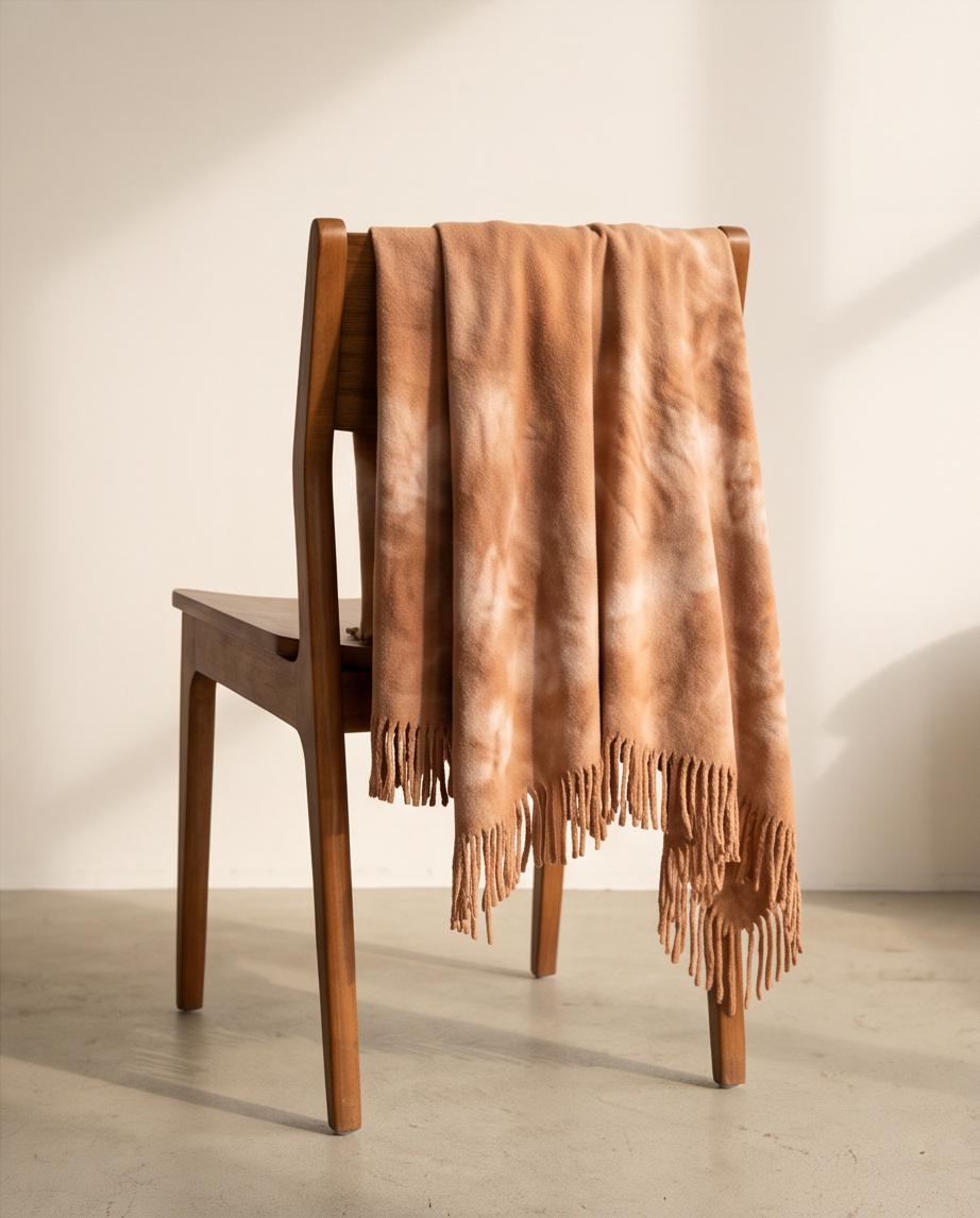 Cozy Hemp Fleece Poncho with Fringe in Terracotta - Asymmetrical Design, Naturally Dyed