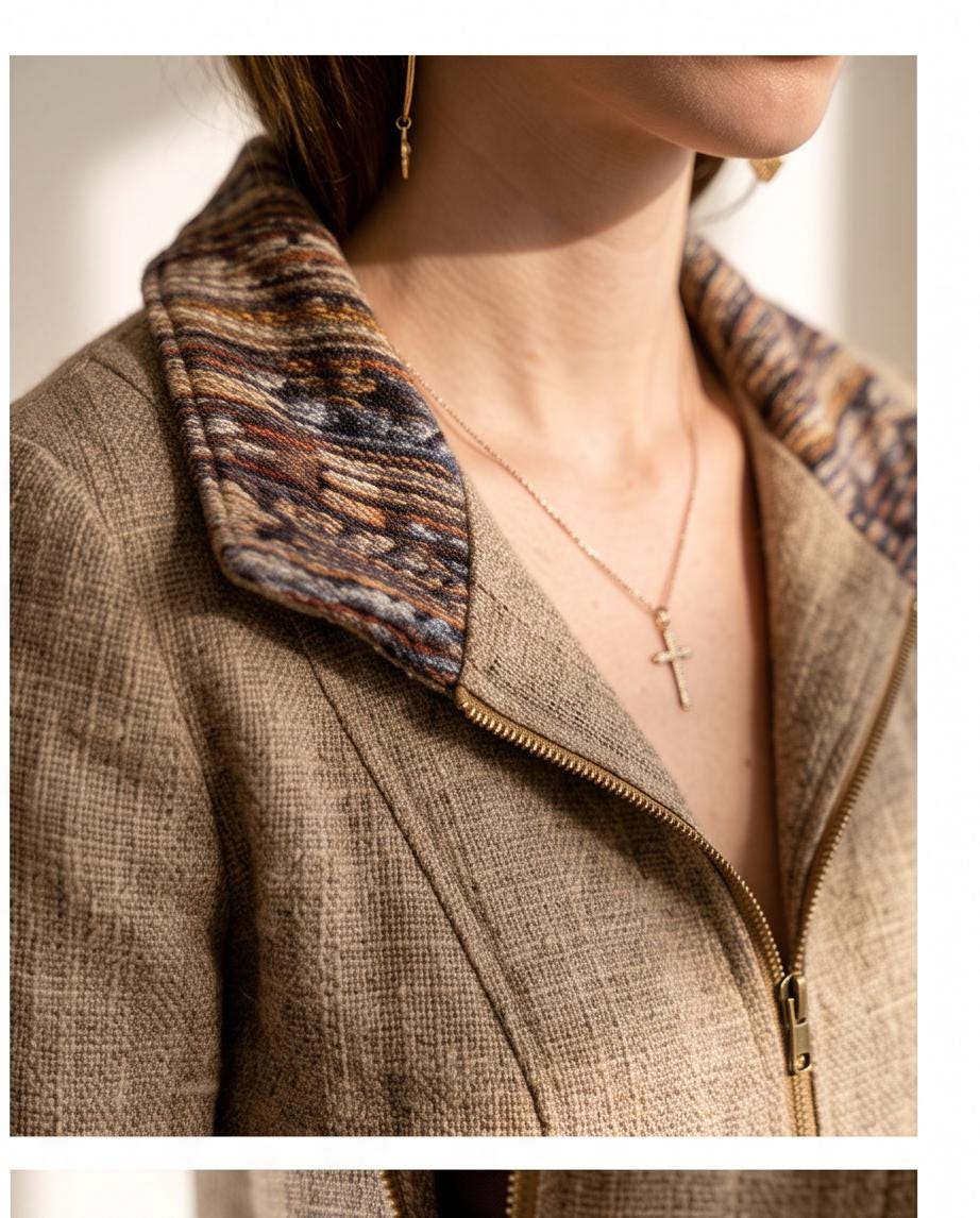Earth Tone Handmade Biker Style Jacket with Zip Off Hood and Embroidery