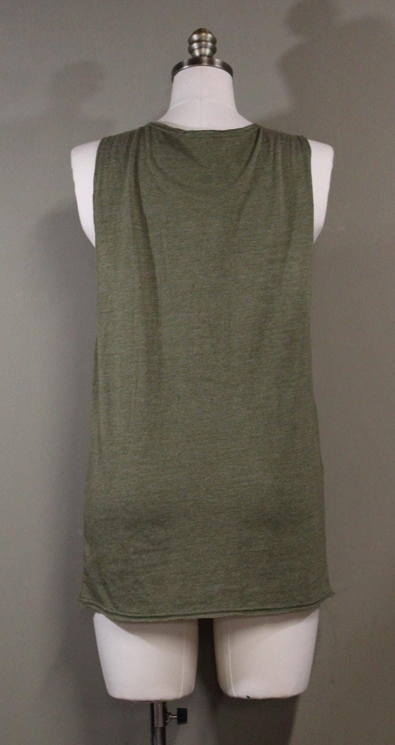 Mens Tank Top in Green with Screenprinted Sacred Geometry Snake 100% Cotton Upcycled