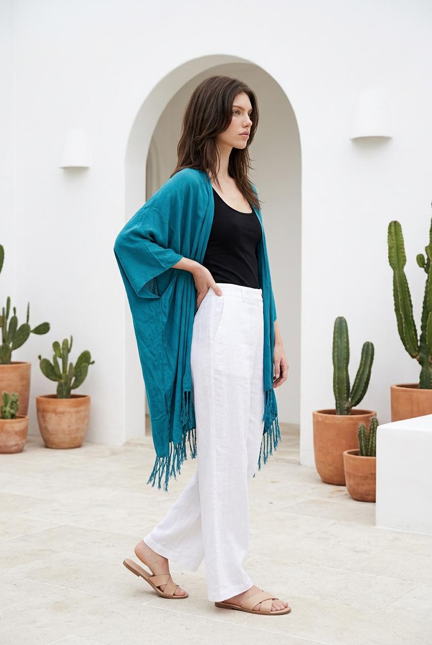 100% Cotton Kimono Wrap in Turquoise with Stag Screenprint | Sustainable