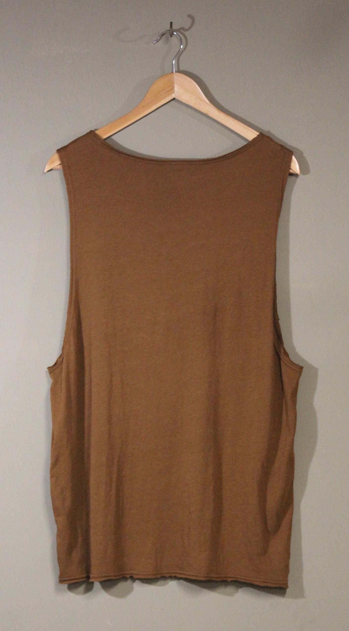 Mens Tank Top in Copper with Screenprinted Geometric Peyote Deer | 100% Cotton Upcycled Sustainable