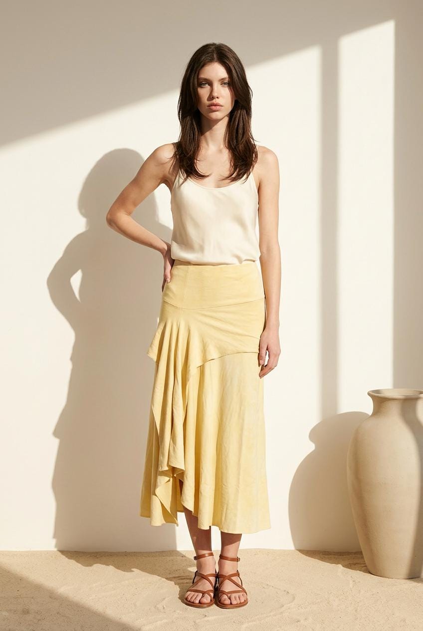 Serenity Skirt from Hemp Cotton Jersey in Soft Butter Yellow from Chamomile Flowers | Handmade Hand-dyed Sustainable Organic Fabric