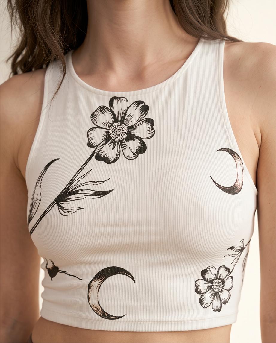 Crescent Moon' Eco Polyester Yoga Top - Sustainable Fashion from Recycled Plastic Bottles