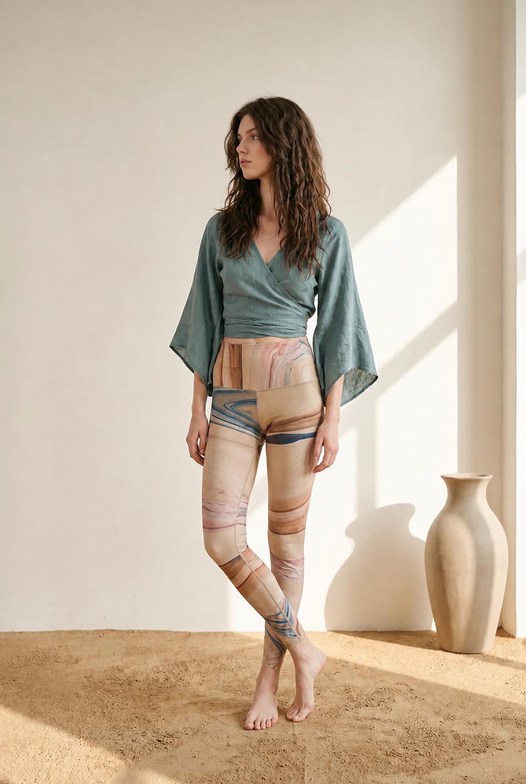 Elements' Eco Polyester Yoga Leggings - Unique Autumn-Inspired Art, Sustainable Fashion from Recycled Bottles