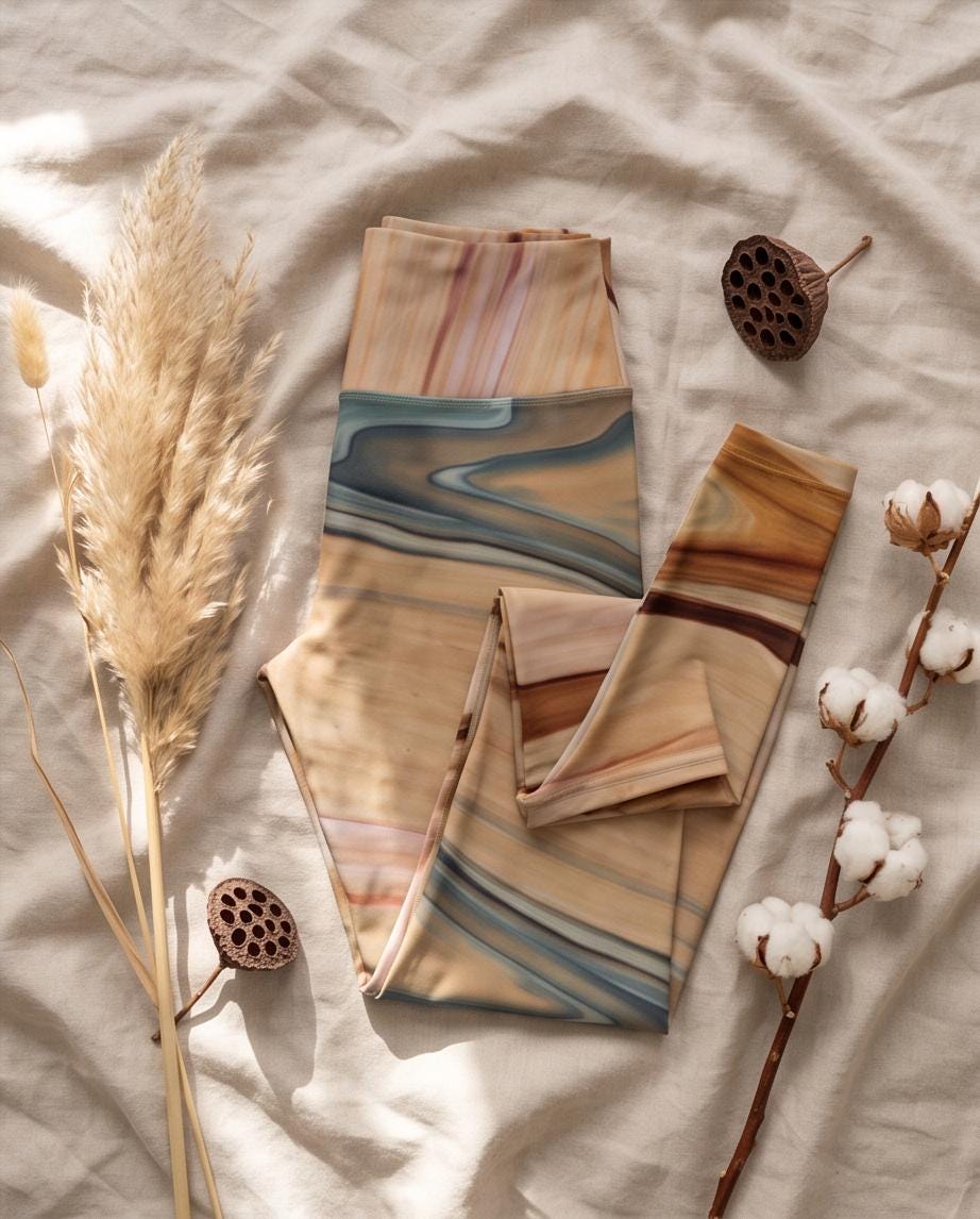 Elements' Eco Polyester Yoga Leggings - Unique Autumn-Inspired Art, Sustainable Fashion from Recycled Bottles