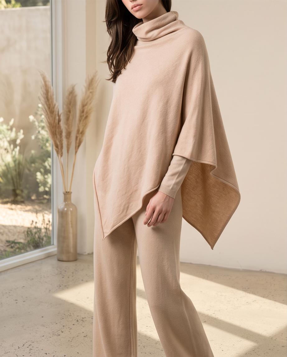Hemp Fleece Poncho | Terracotta Boho Poncho | Turtleneck Cowl Poncho | One of a Kind Natural Dye | Handkerchief Hem