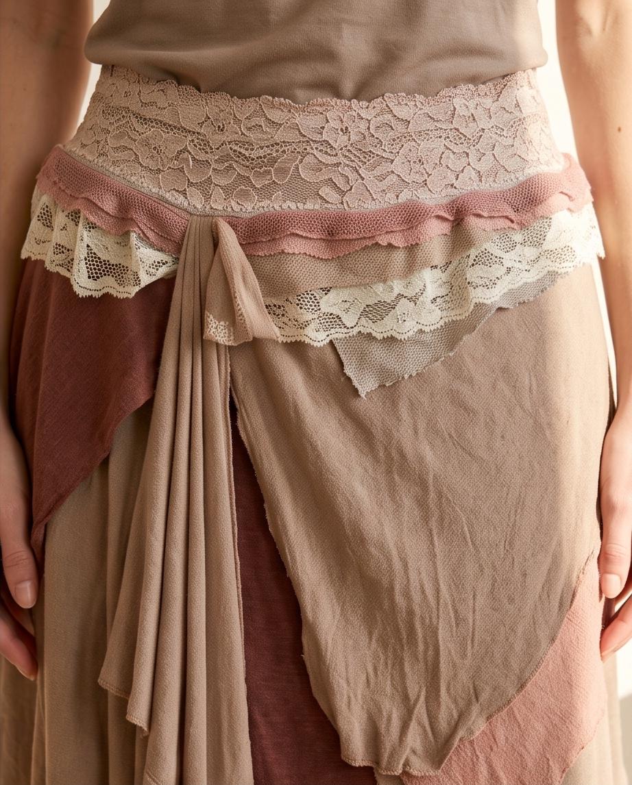 Rose and Fall Colors Patchwork Skirt | Boho Handkerchief Hem Midi Skirt | Recycled Fabric Layered Skirt | One of a Kind Festival Skirt