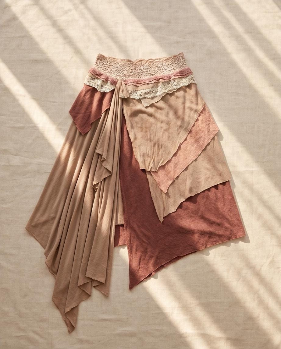 Rose and Fall Colors Patchwork Skirt | Boho Handkerchief Hem Midi Skirt | Recycled Fabric Layered Skirt | One of a Kind Festival Skirt