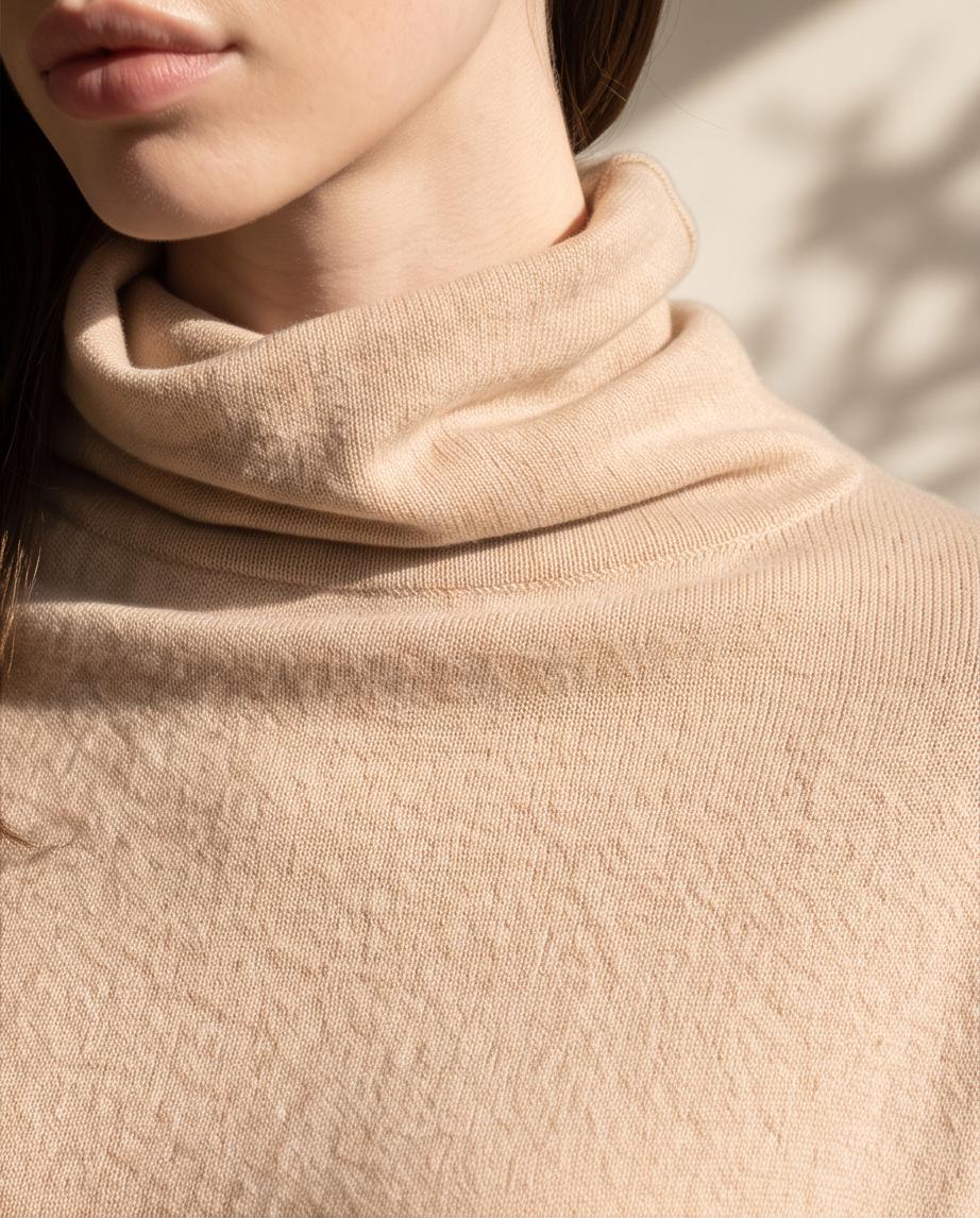 Hemp Fleece Poncho | Terracotta Boho Poncho | Turtleneck Cowl Poncho | One of a Kind Natural Dye | Handkerchief Hem