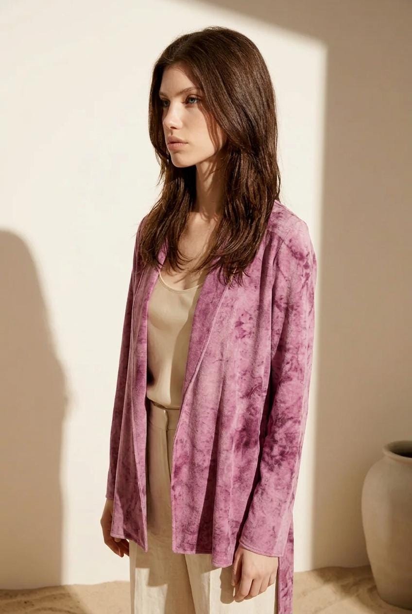 Hand Dyed Hemp Fleece Cardigan | Purple Boho Sweater | Open Front Duster | One of a Kind Natural Dye | Lac Purple