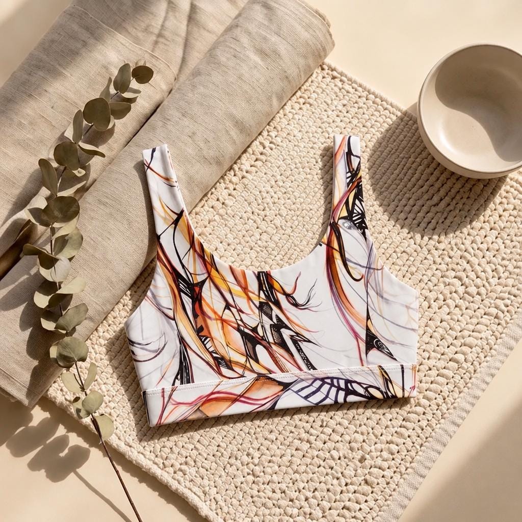 Winds of Change Art Print Yoga Bra | Recycled Polyester Sports Bra | Boho Workout Top | Original Art Bra